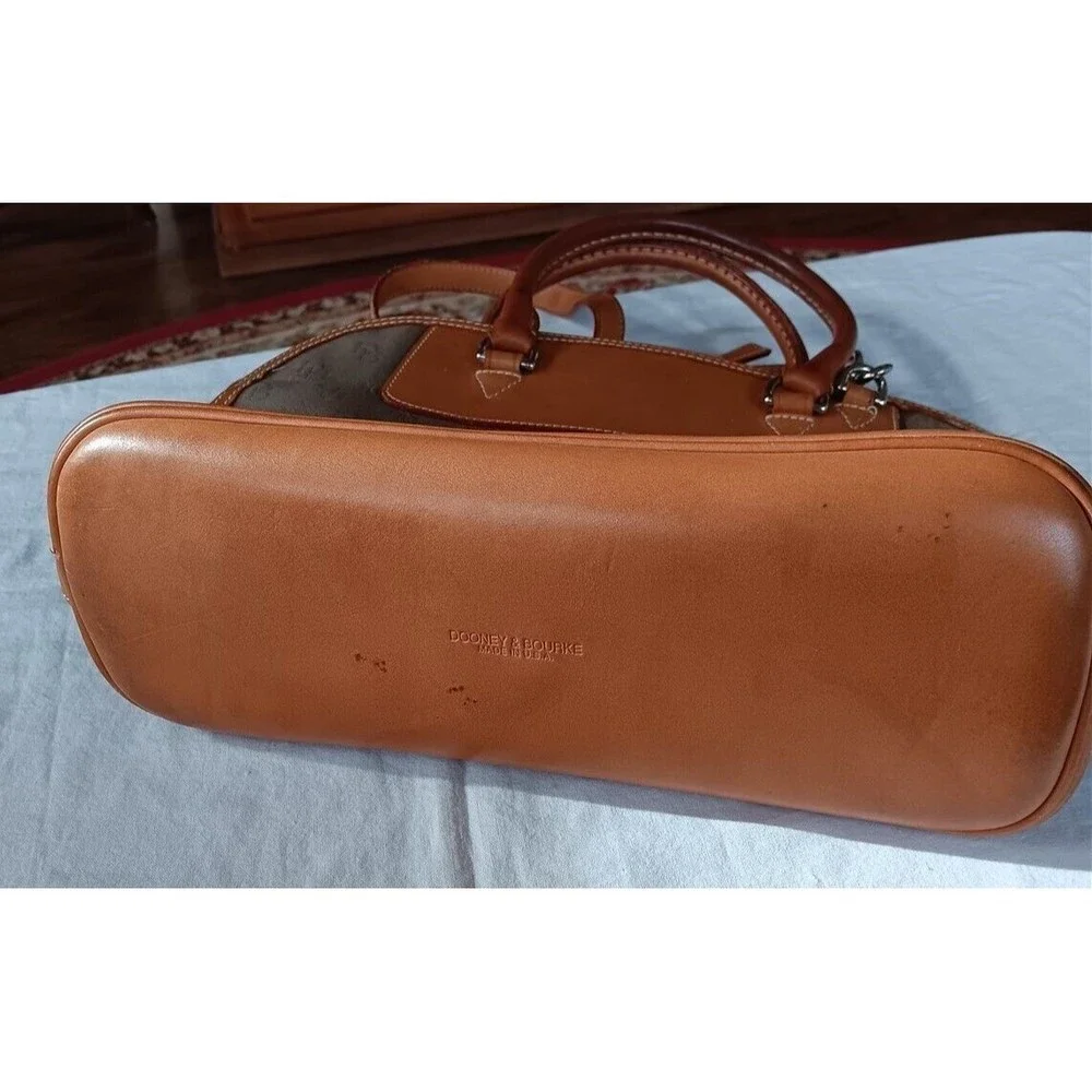 Vtg Dooney & Bourke Satchel Domed Shoulder Strap Leather & Canvas Monogram 80s - Picture 4 of 11